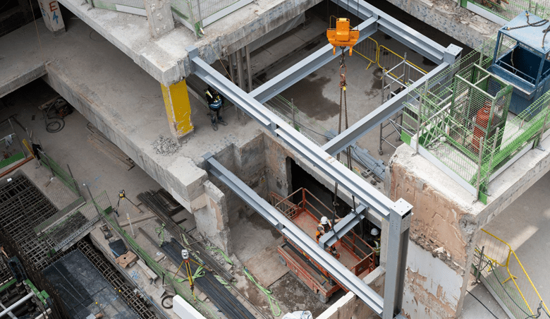 exposed steelwork at construction site