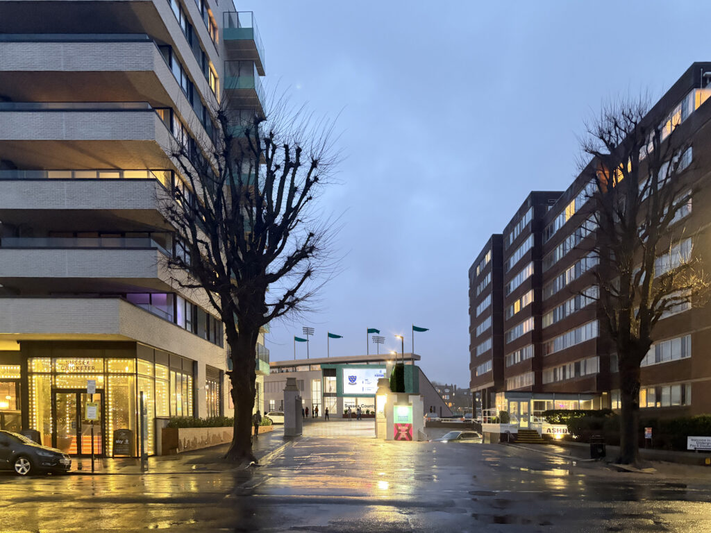 Entrance from the street to a new cricket ground development