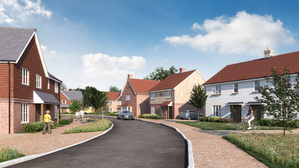 Residential street with houses on either side