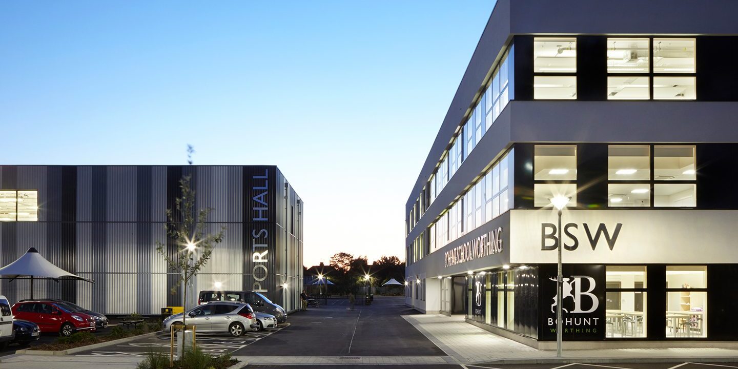Bohunt School in Worthing at dusk
