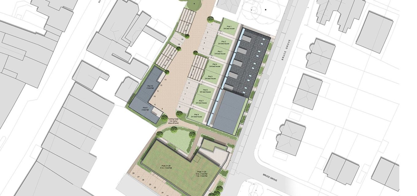 Site layout sketch of a residential development of 28 houses in a contemporary architectural style