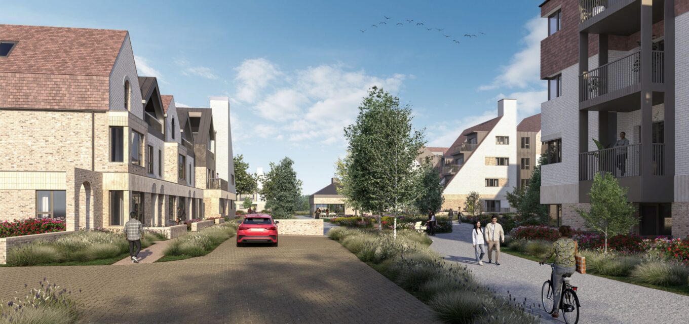 CGI of residential architectural scheme in New Eltham, street frontage.