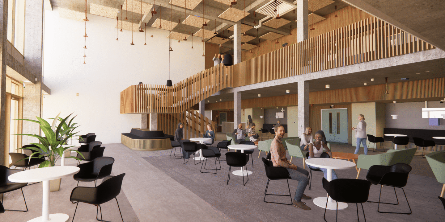 CGI of entrance foyer of refurbished theatre in West Sussex