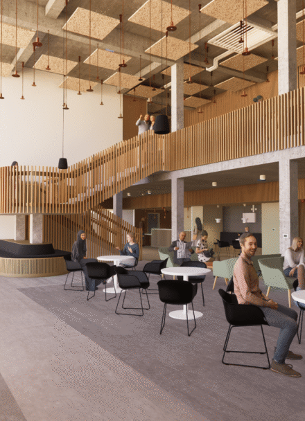 CGI of entrance foyer of refurbished theatre in West Sussex