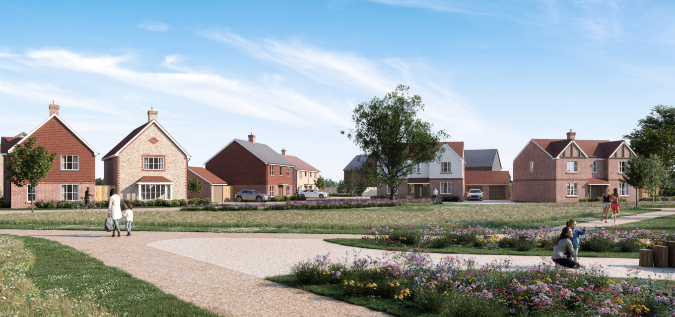 Path in front of several residential homes.