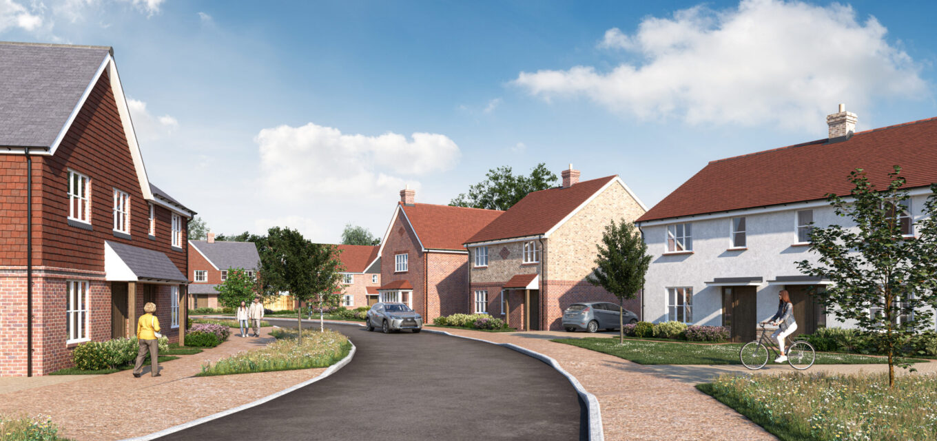 Residential street with houses on either side